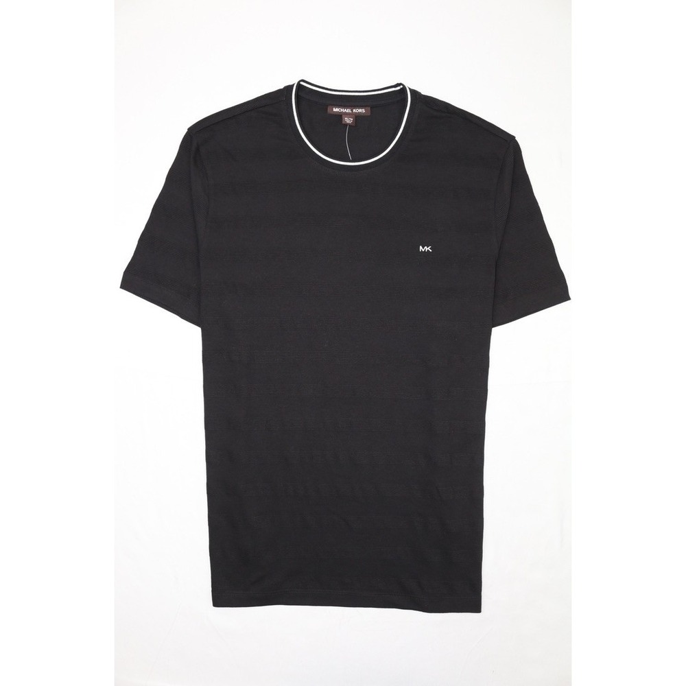 Michael Kors Mens T Shirt Black White XL Crew Neck Jacquard Embroidery Striped